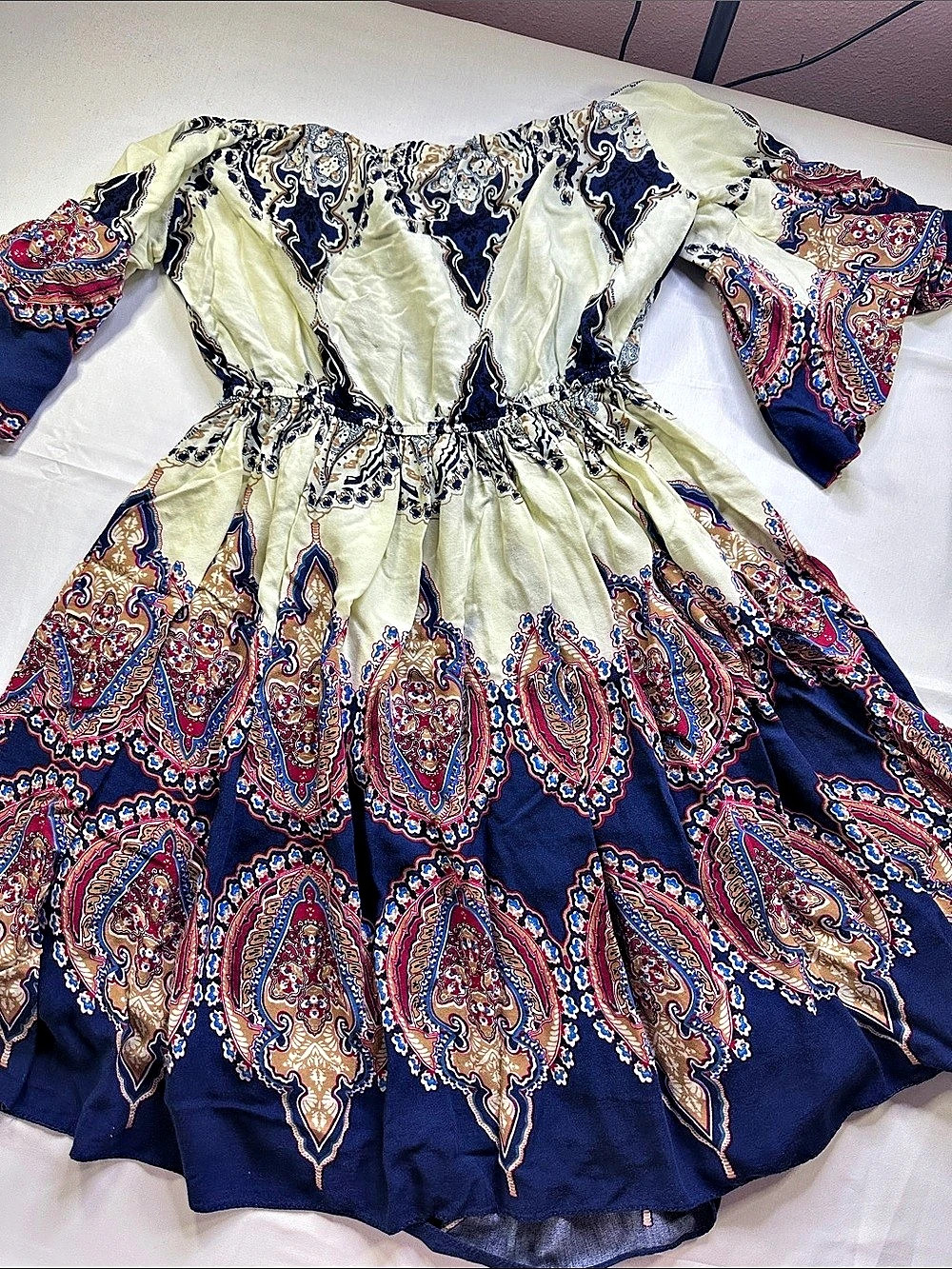Paisley Mini Dress in Blue & Cream Like New